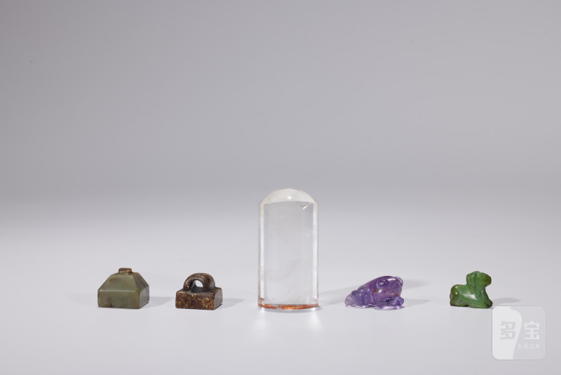 明清  水晶、碧玺、绿松、白玉等印章五件一组 - 图2